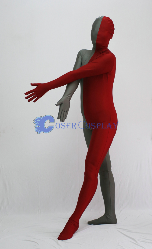 Grey And Red Split Zentai Suits